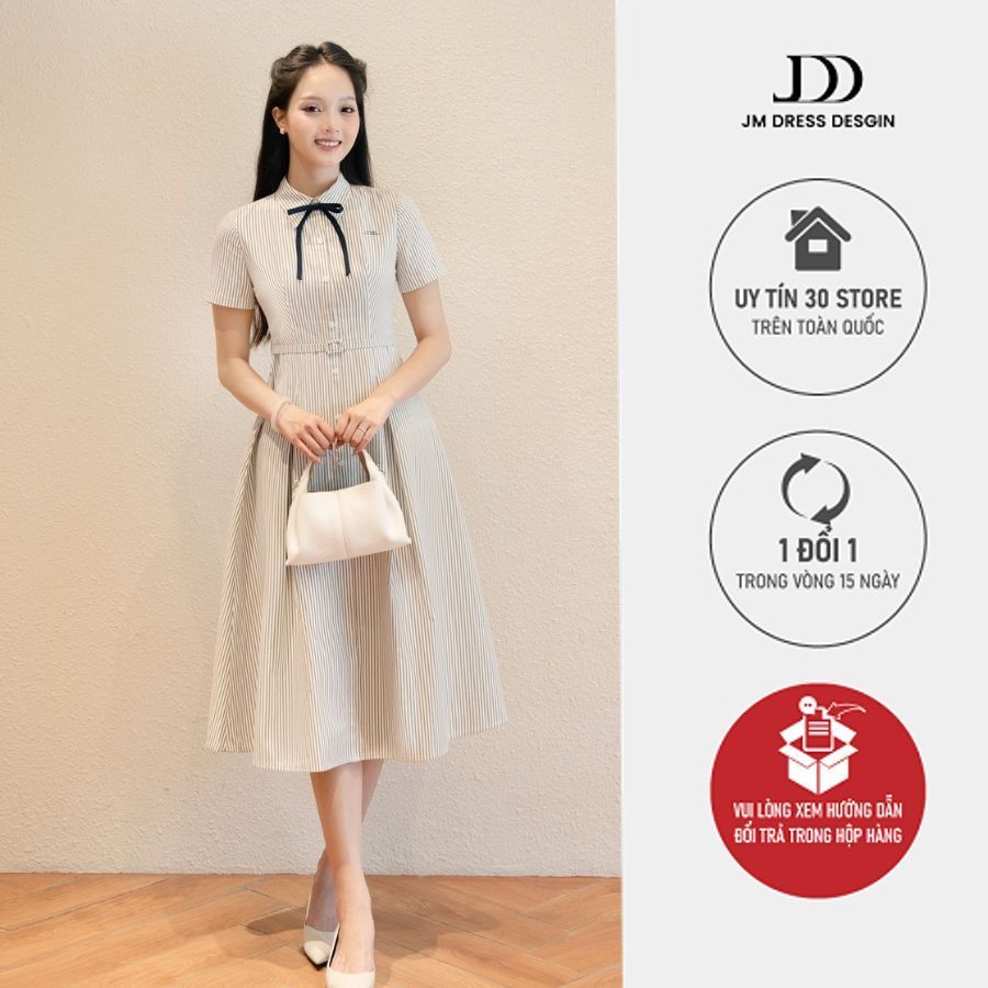 Đầm cổ đức xếp ly chụm dài 1S26.2503K, đầm dài váy sơ mi dáng dài thanh lịch công sở thiết kế bởi JM