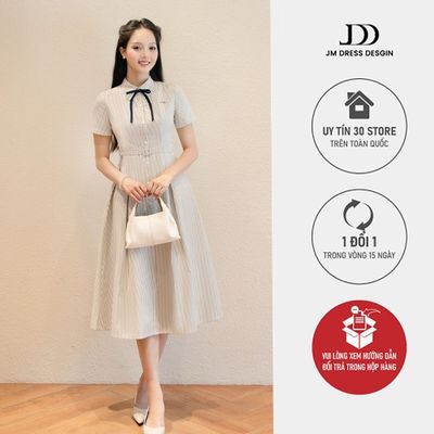 Đầm cổ đức xếp ly chụm dài 1S26.2503K, đầm dài váy sơ mi dáng dài thanh lịch công sở thiết kế bởi JM Dress Design