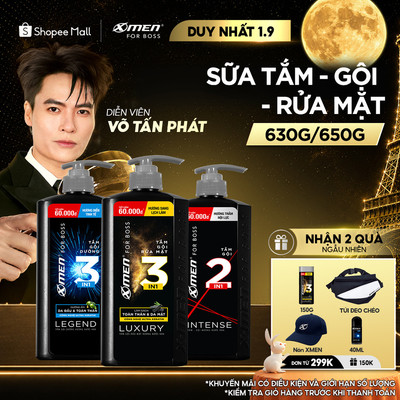 [Mới] Tắm Gội Rửa Mặt XMen for Boss 3in1 Luxury 630g 350g / Tắm Gội Legend 630g / Intense 650g Hương Nước Hoa Châu Âu
