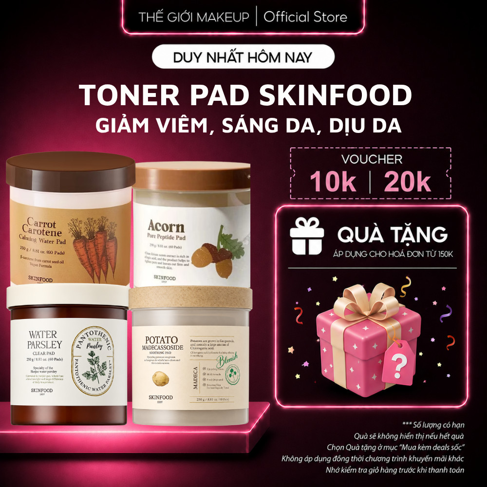 Toner Pad SKINFOOD 60 Miếng Carrot, Potato, Acorn Pore Làm Dịu, Cấp Ẩm Da - Thế Giới Makeup