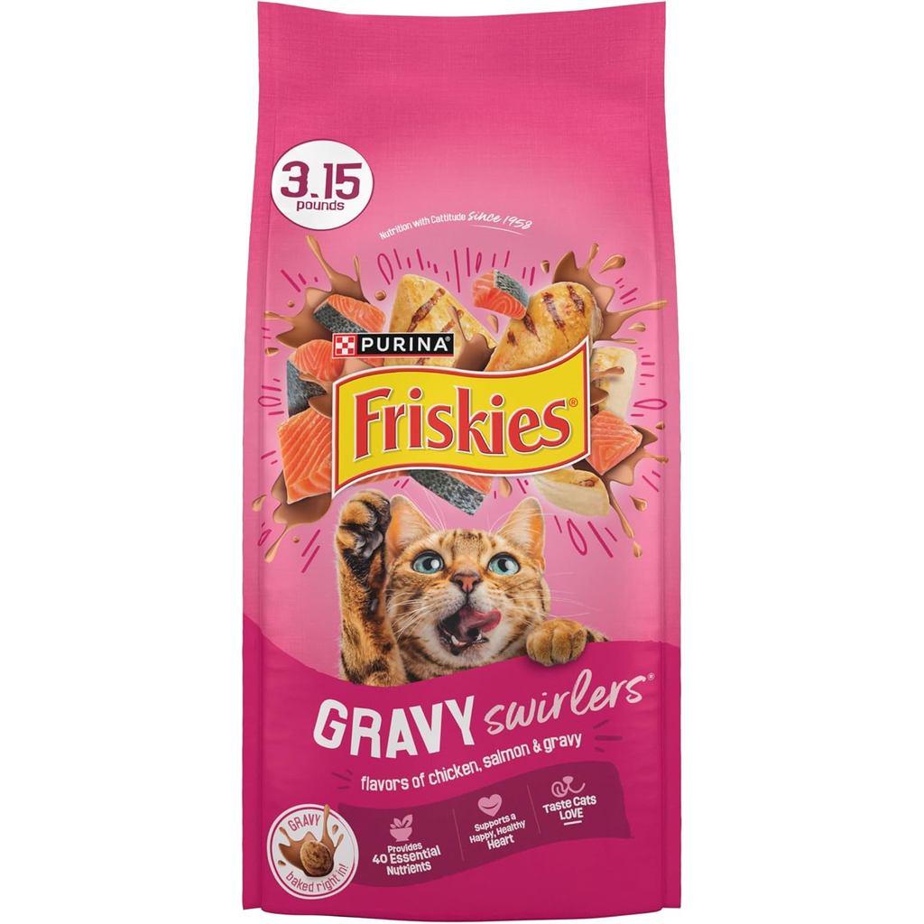 Prina Friskies Xoay Lát Với Nước Sốt Chiên, Gà, Cá Hồi Và Hương Vị Thịt, Thực Phẩm Khô-3.15lbs Túi