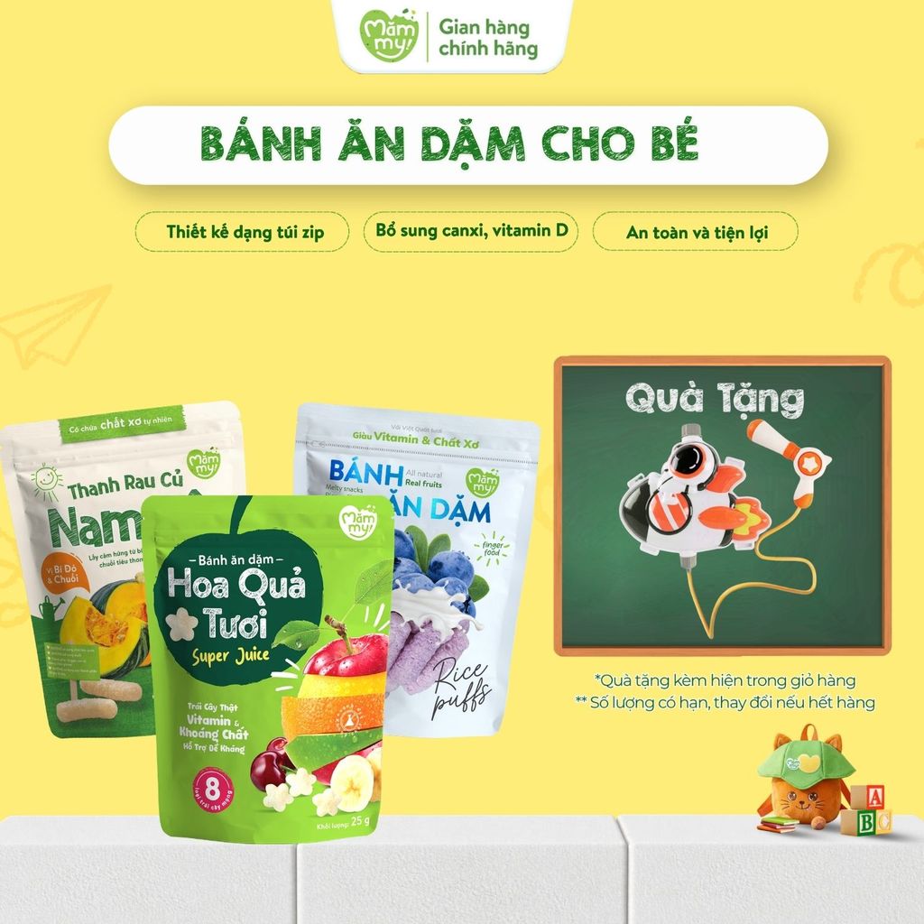 Combo bánh ăn dặm cho bé Mămmy Hoa quả, Việt quất, Thanh Rau củ Nam Bộ giàu chất xơ, bổ sung vitamin
