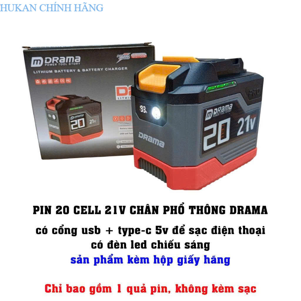 Combo Phụ Kiện Pin 20 cell Drama PRO 20Cell Có Cổng USB Mạch 4Fet dung lượng 6ah, chống ngắt tải, HU