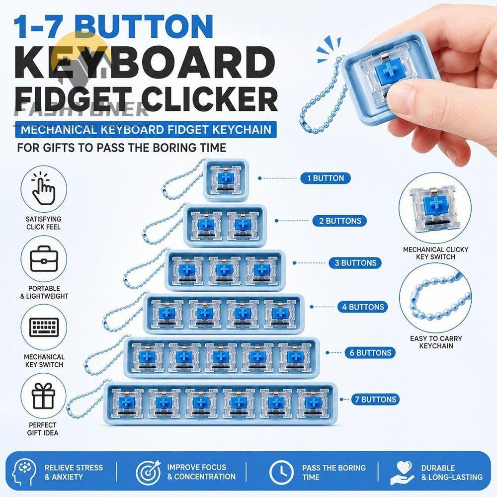 Móc khóa Fidget cơ FASHYUNER, Clicky Switch Móc khóa đính kèm Bàn phím Fidget Clicker Toy, Bàn phím 