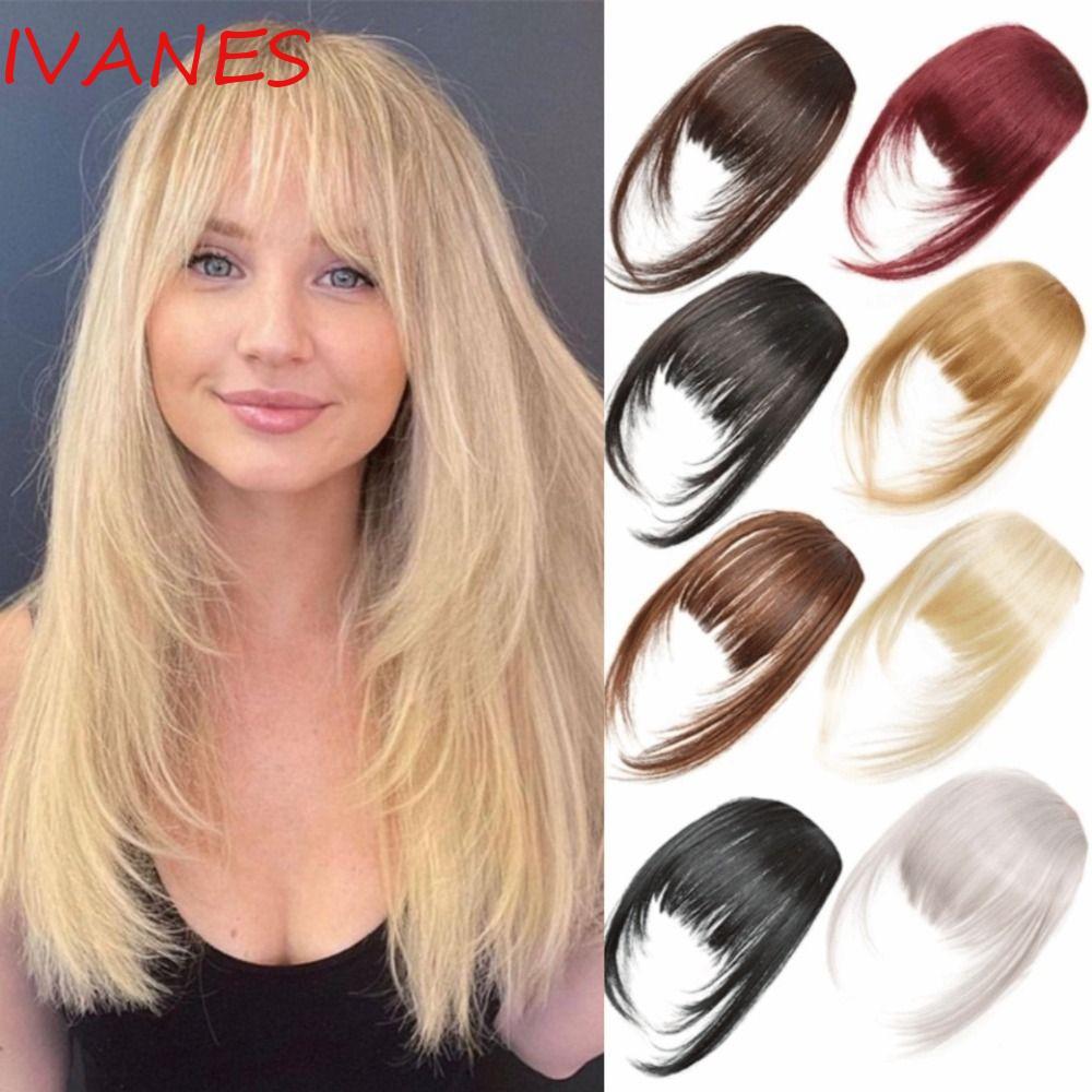 IVANES Cut Wispy Fringe với Sideburns, False Fringe Màu nâu sẫm Tổng hợp Tóc Kẹp-In Bangs, Hairpiece