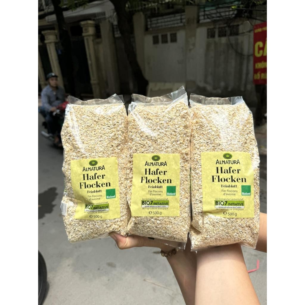Yến mạch Hafer Flocken Bio Alnatura Đức cán vỡ/ Cán Dẹp Túi 500 g