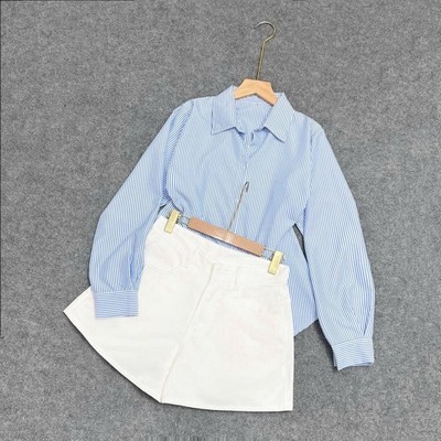 Set Bộ Mùa Hè Bigsize Áo Sơ Mi Tay Dài Kẻ Sọc Lụa Thái 300D Phối Quần Short A Ống Rộng Cá Tính Cho Chuppy (58-93Kg)