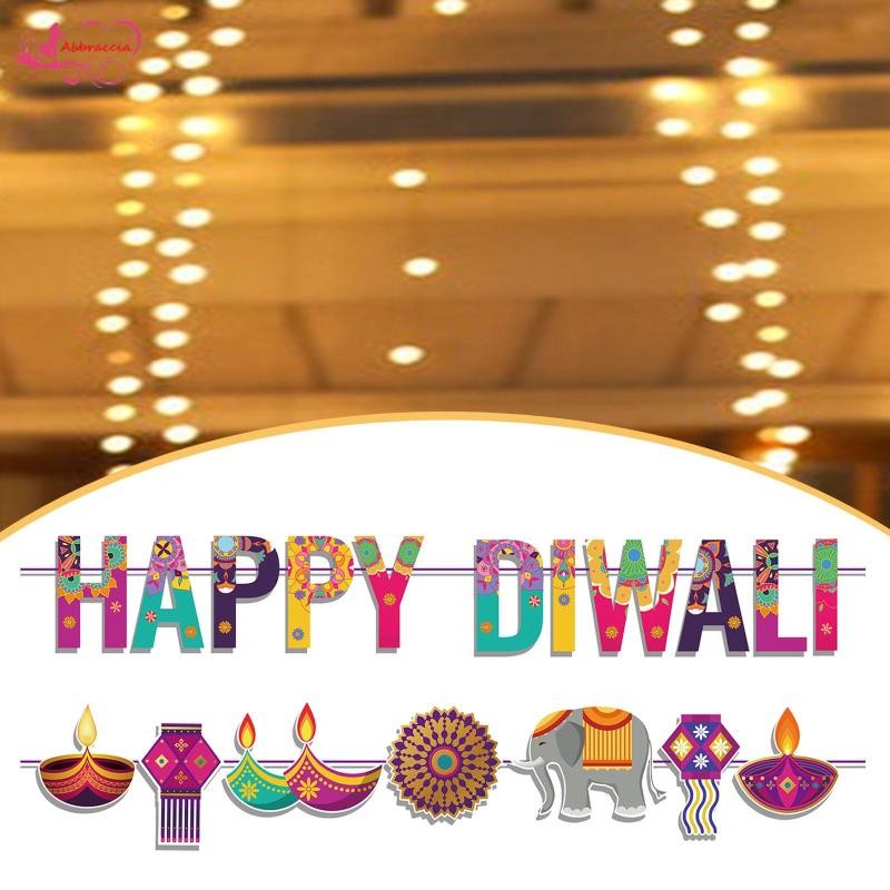 Abbraccia Happy Diwali Banner Diwali Đạo Cụ Trang Trí Nhiều Màu Sắc Ấn Độ Deepavali Treo Bunting Cho