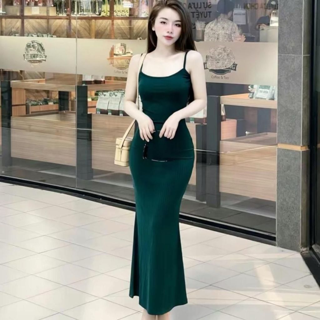 H901y Đầm Body 2 Dây Dáng Dài Đuôi Cá Váy Body Nữ Len Gân Tăm Mềm Mịn Mát Tôn Dáng Sexy Size Dưới 53kg | BigBuy360 - bigbuy360.vn