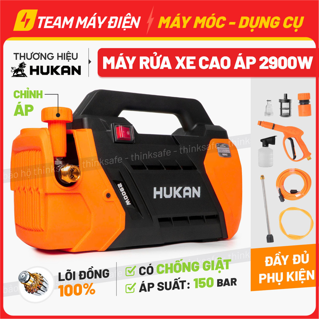 Máy rửa xe chỉnh áp HUKAN G2-R7LUX 2900W, dây đồng phiên bản mới công tắc chống giật Máy xịt rửa ô t