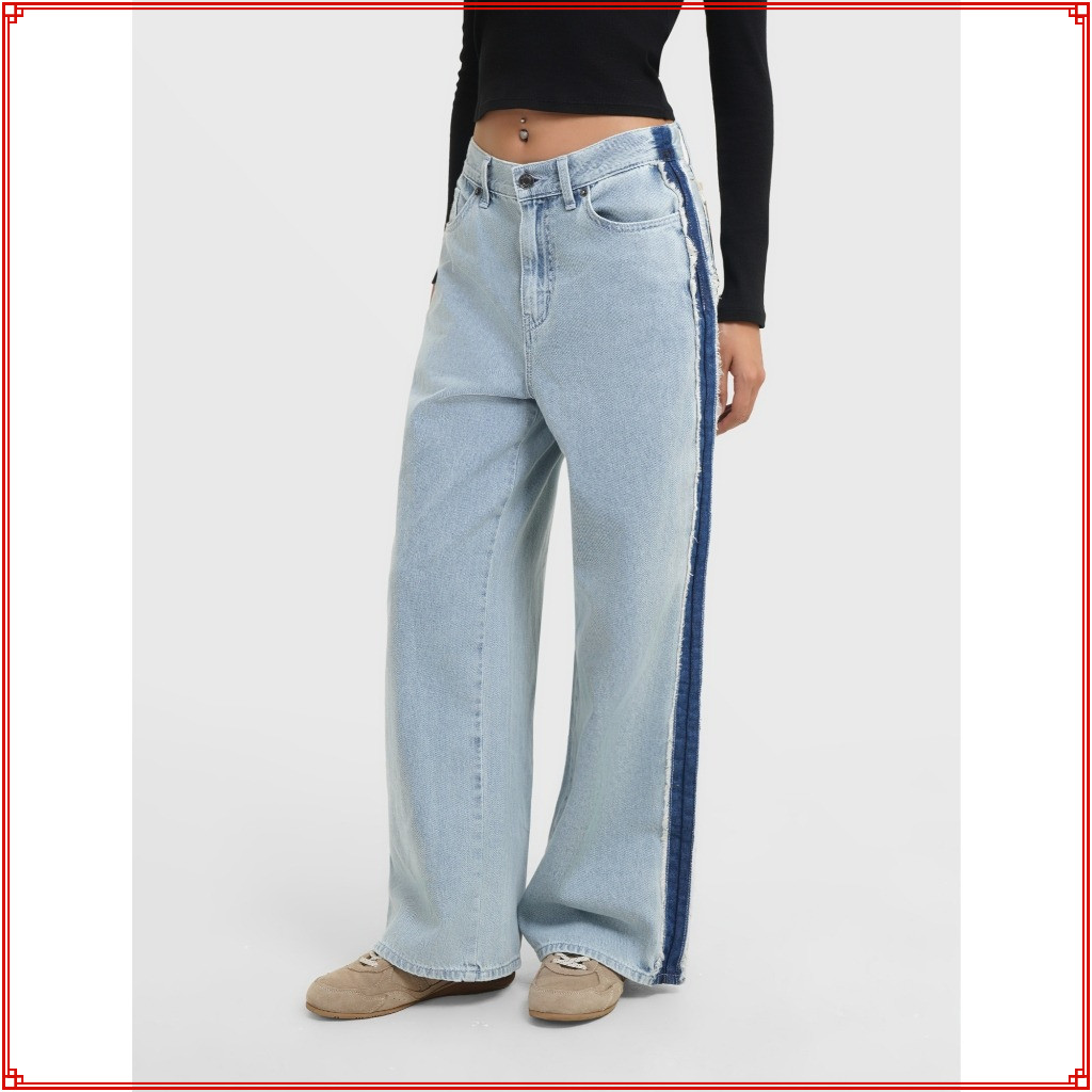 Quần jeans nữ CANIFA ống rộng dáng suông phối line mã 6BJ25C004