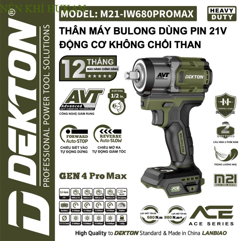 MÁY SIẾT MỞ BULONG 680N.m DEKTON - THẾ HỆ THỨ 4 (GEN 4) 👉M21-IW680PROMAX