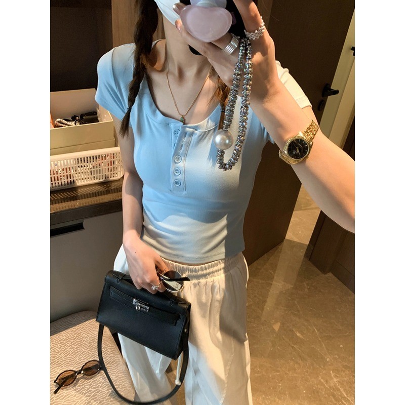 Nút Thời Trang Half-PlacketSlim-fit Henley Shirt