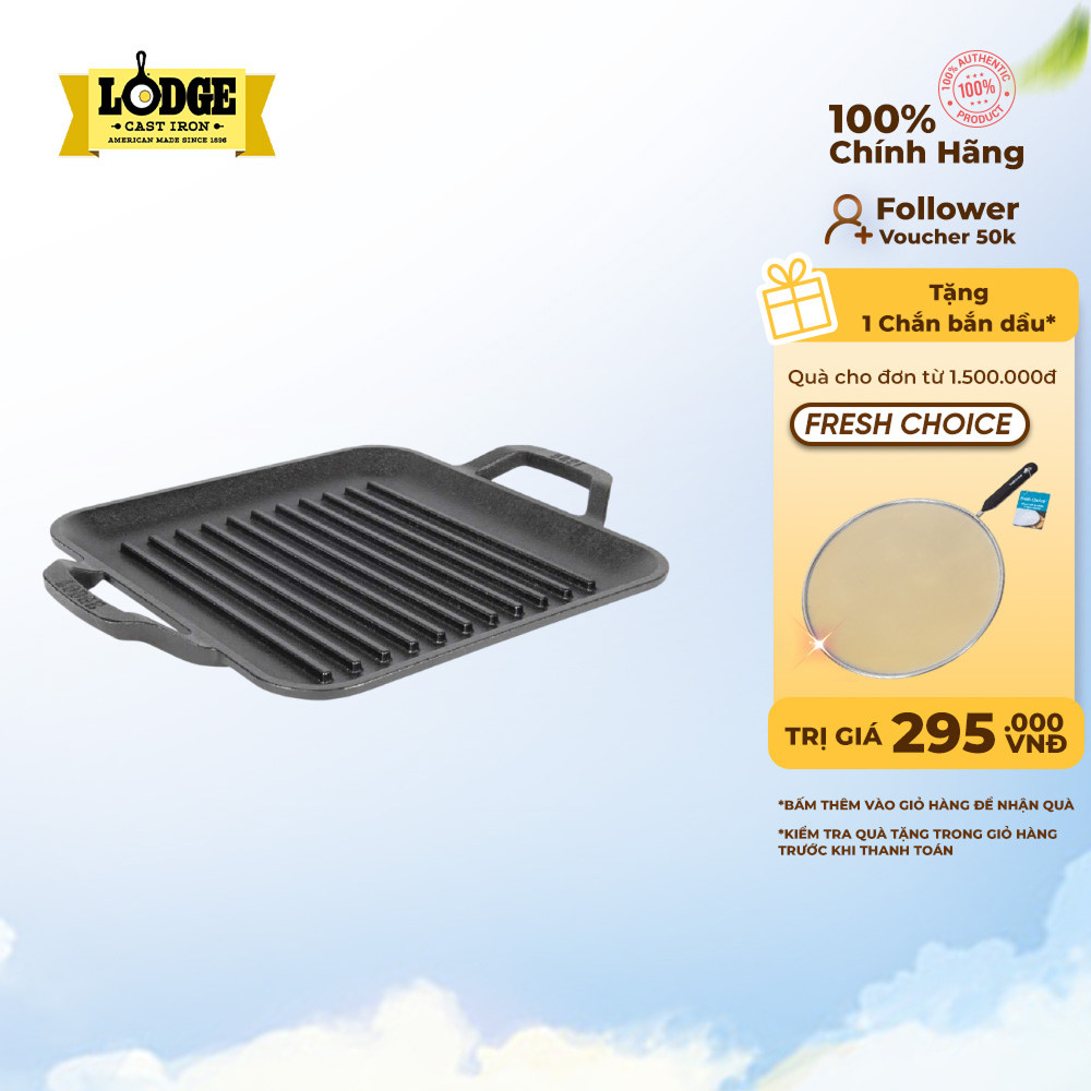 Lodge - Chảo gang nướng hình vuông - 28cm