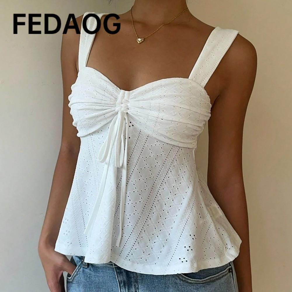 Áo ba lỗ FEDAOG, Áo ba lỗ thắt nơ xếp ly hở lưng, Áo không tay chữ A ngọt ngào mềm mại dành cho nữ