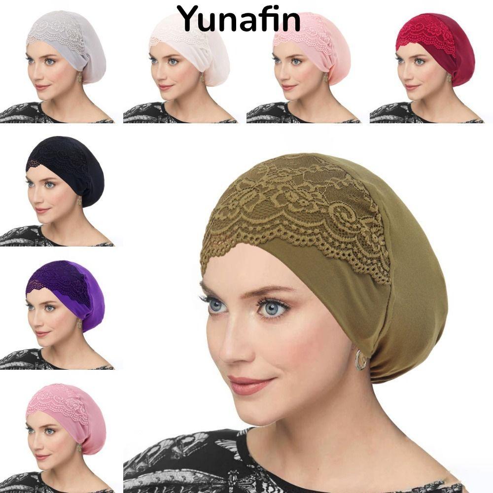 Mũ Hijab ren YUNAFIN, Áo choàng Hijab bên trong co giãn thoáng khí, Mũ ống Hijab mềm thời trang Mũ n