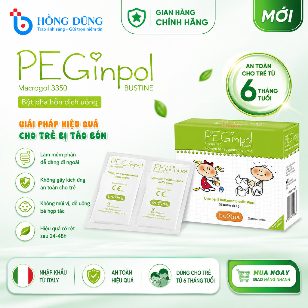 Bột Nhuận Tràng PEGinpol Macrogol 3350 Hộp20 Gói Chính Hãng - Hỗ Trợ Làm Mềm Phân, Cải Thiện Táo Bón