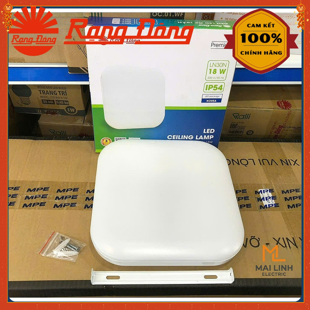 {Rạng Đông} Đèn Led ốp nổi trần trang trí (Vuông) Tràn Viền 18W - Đường kính 220mm - Ánh sáng trắng 