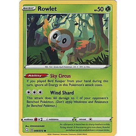 Thẻ Bài Pokemon Rowlet - 6/72 - Common