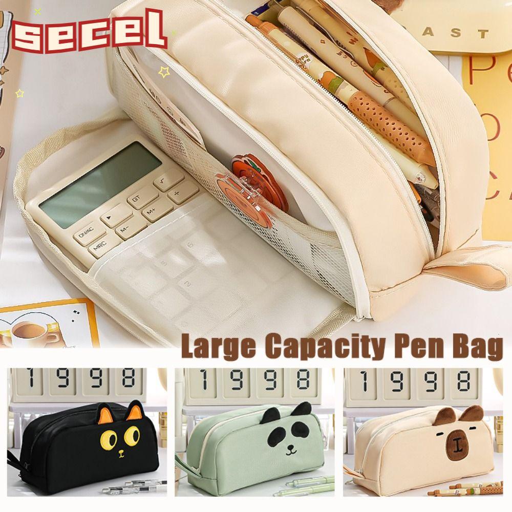 Túi Đựng Bút SECEL, Capybara / Panda / Cat Back To School Gift Pencil, Phim Hoạt Hình Dung Tích Lớn 