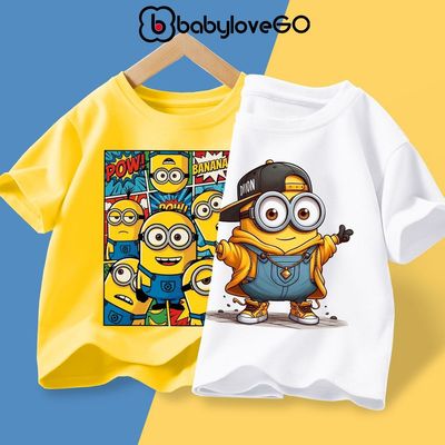 Áo thun Minions cho bé trai bé gái BabyloveGO áo phông cộc tay cổ tròn chất cotton cho bé 1-10 tuổi