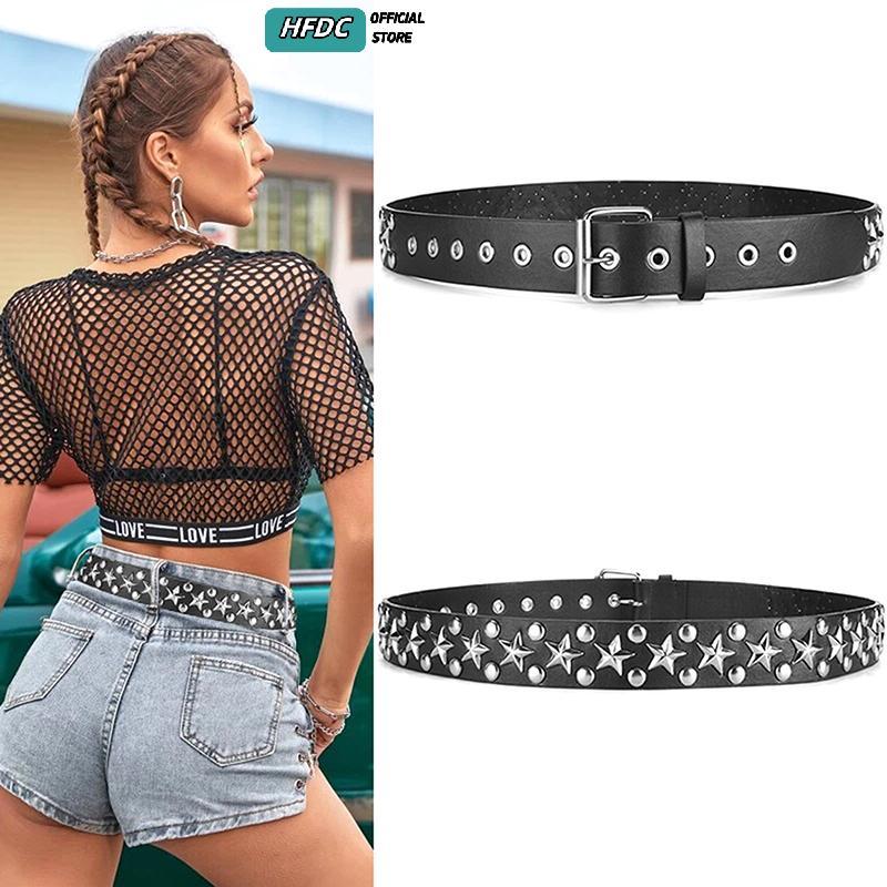 HFDC Rivet Hollow Bullet Punk Belt - Thắt lưng da đính đá Gothic có thể điều chỉnh dành cho nữ