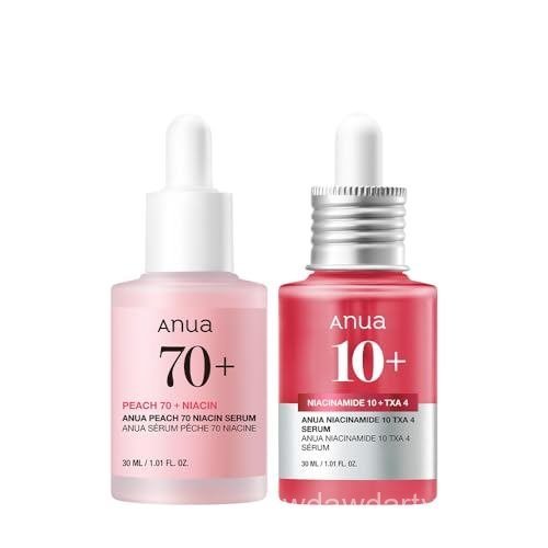 Anua 10% Niacinamide + 4% Tranexamic Acid Serum & Peach 70 Niacinamide Serum dành cho da xỉn màu, Rà