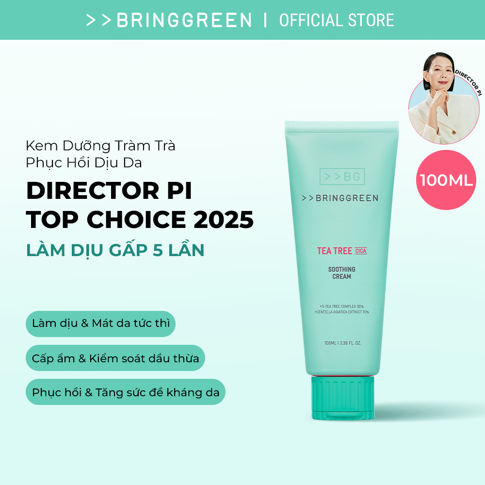 [Bring Green Chính hãng] Kem dưỡng ẩm Làm Dịu da Tràm Trà Bring Green Tea Tree Cica Soothing Cream P
