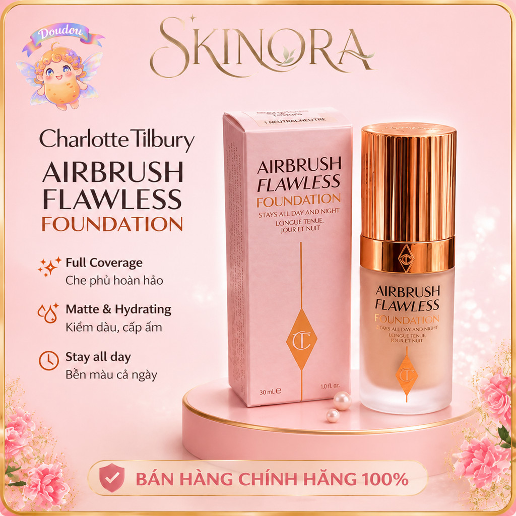 Charlotte Tilbury Airbrush Flawless Foundation 30ML – Kem Nền Che Phủ Cao, Lâu Trôi, Mịn Như Airbrus