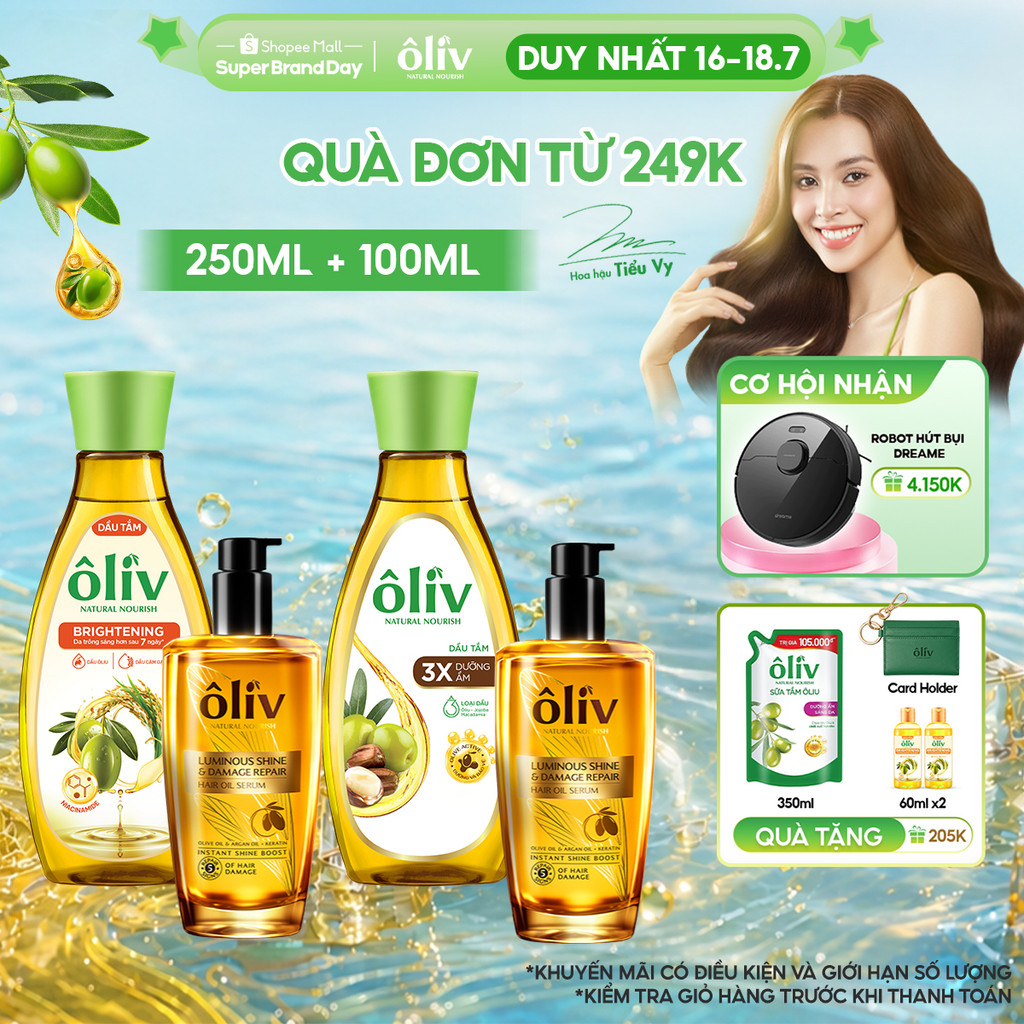 [SẢN PHẨM MỚI RA MẮT] Combo 2 Dầu Tắm Dưỡng Ẩm/ Dưỡng Sáng Da Ôliv 250ML + Serum Dầu Dưỡng Tóc Ôliv 