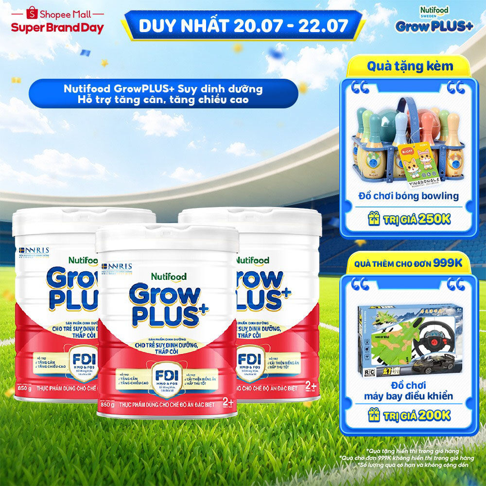 Combo 3 Sữa bột Nutifood GrowPLUS+ Đỏ (Suy Dinh Dưỡng) trên 2 tuổi (3 lon x 850g) - Grow Plus+