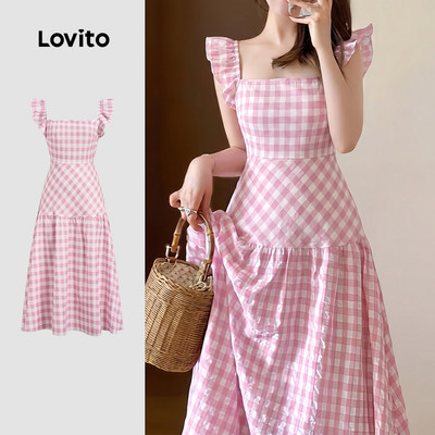 Lovito Đầm thanh lịch khóa kéo mùa xuân/hè màu hồng cho nữ LK6EDD112