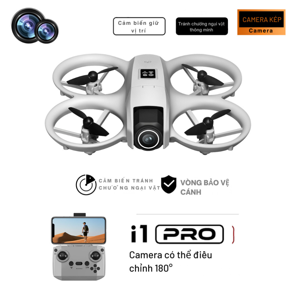 Flycam mini I1 PRO có cảm biến chống va chạm, camera full HD