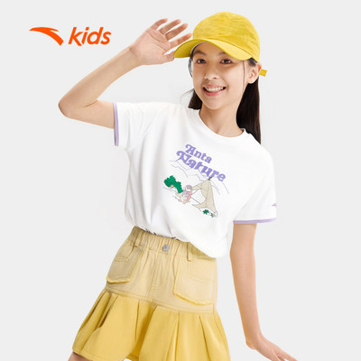 Anta Kids Áo Thun Bé Gái từ 10-14 Tuổi Kiểu Dáng Cổ Tròn, Ngắn Tay, Họa Tiết Năng Động, Thoáng Mát 3626B6115