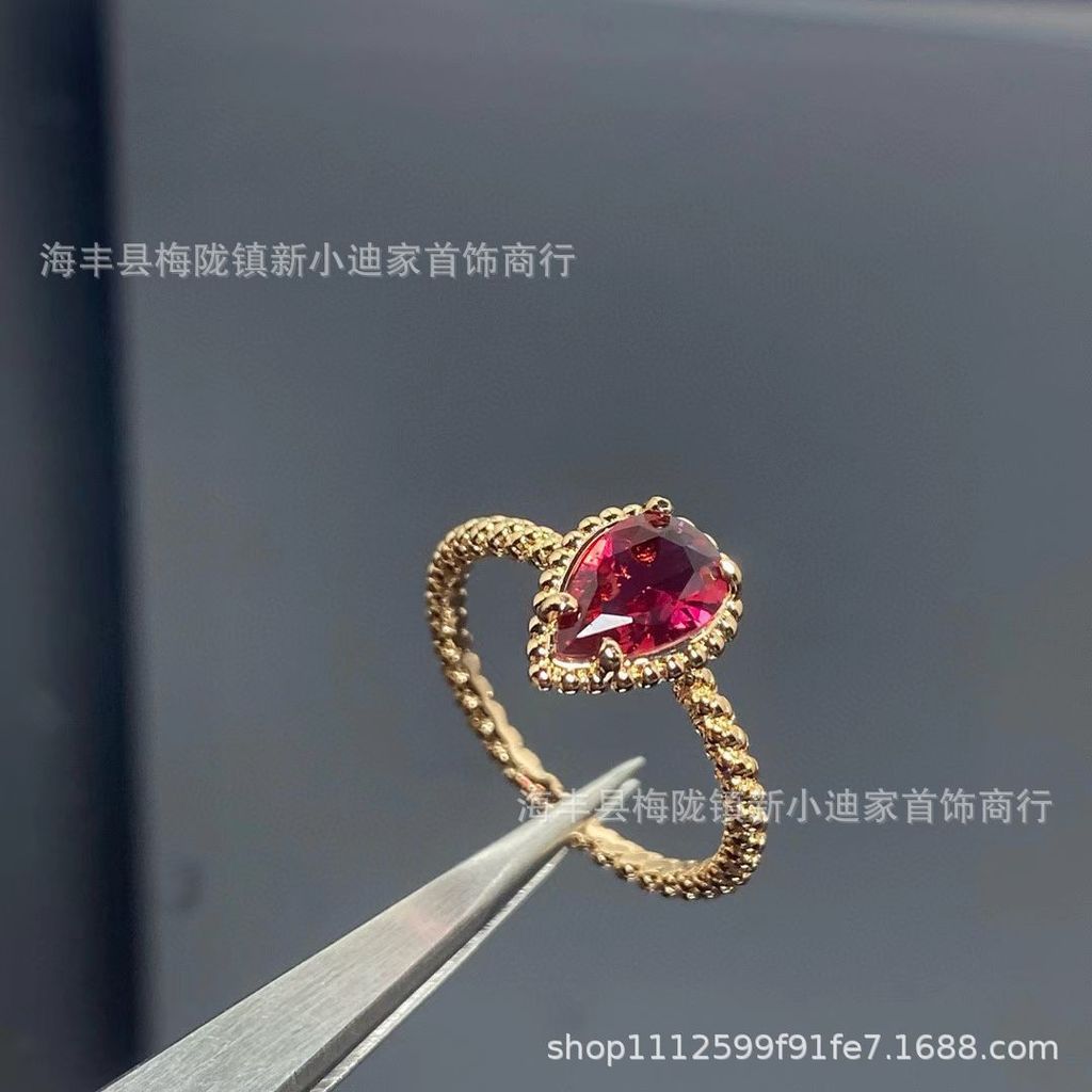 EIAN  V Gold-plated water drop ring18K Gold, red, green, pink, blue, loose water drop pear-shaped ri