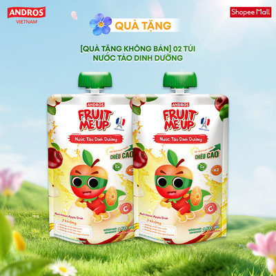 [Quà Tặng Không Bán] 2 Túi Nước Táo Dinh Dưỡng - Hỗ Trợ Bé Tăng Chiều Cao & Đề Kháng - ANDROS FRUIT ME UP - 150ml x2