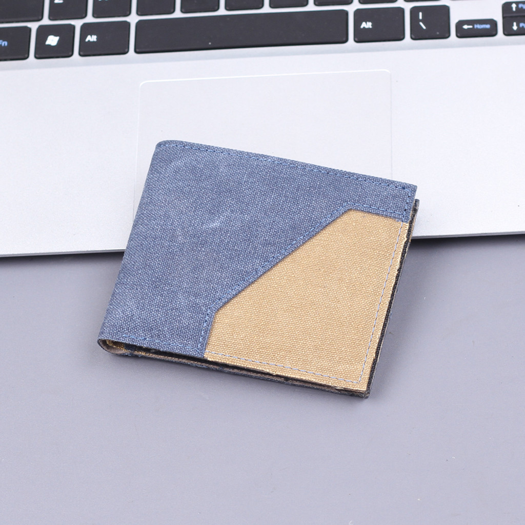 M] Canvas Nam Ví Ngắn Đựng Thẻ Nam Một 9 Khe Cắm Thẻ Ví Nam Denim Mới Ví Vải Mềm