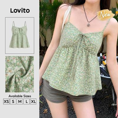 (New Arrival) Lovito Áo Boho Nữ Xanh Lá Mùa Xuân Hè Phong Cách Đơn Giản TKK8TD083