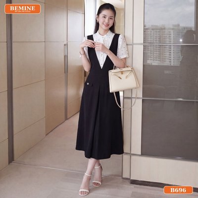 Đầm thiết kế BEMINE cổ tròn giả yếm dáng chữ A phù hợp đi làm-B696