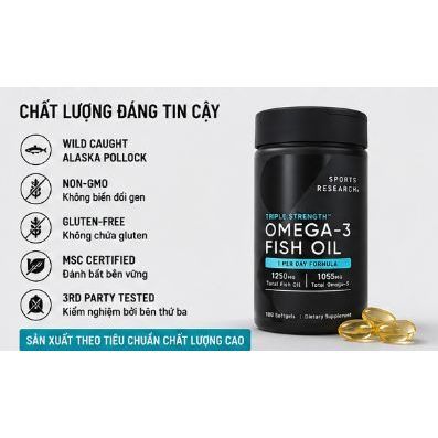 Viên Uống Sports Research Triple Strength Omega-3 Fish Oil 150 Viên
