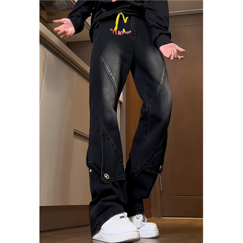 Đen Khâu Mỹ Quần Jean Nam Mỹ hiphop Quần High Street Slimer Nhìn Nâng Cao Quần Micro-Flared
