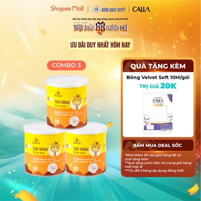Combo 3 Hộp Tăm bông trẻ em Bông Bạch Tuyết (336 que/hộp tròn)