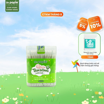 Tăm Bông Thân Giấy 100% Cotton Siêu Mềm Thân Thiện Môi Trường Dr.Papie Dành Cho Bé 