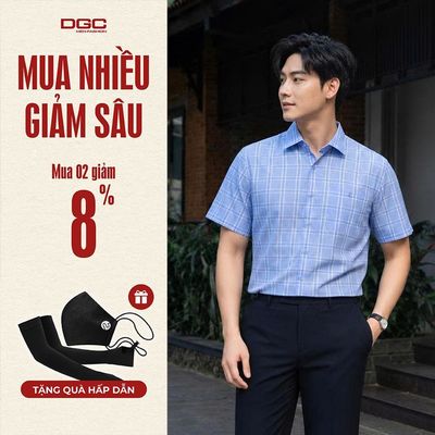 Áo Sơ Mi Nam Công Sở Ngắn Tay DGC, Dáng Suông Classic Lịch Lãm, Dệt từ sợi tre thiên nhiên-SASNBC49M