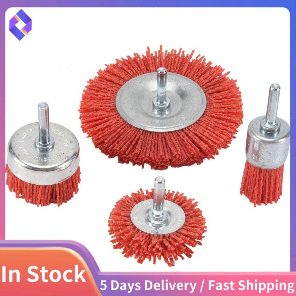 4 Dây Nylon Mài Mòn Dây Cốc Bàn Chải Nylon Đầu Bàn Chải Bộ Dụng Cụ Khoan Xoay Với Chân 1 / 4 Inch