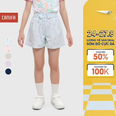 Quần short bé gái cạp chun nơ họa tiết CANIFA 1BS26S003