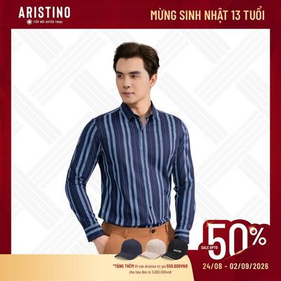 Áo Sơ Mi Nam kẻ sọc Aristino Slim Fit tay dài chất liệu Visco tre bamboo thoáng mát ALS0920S4