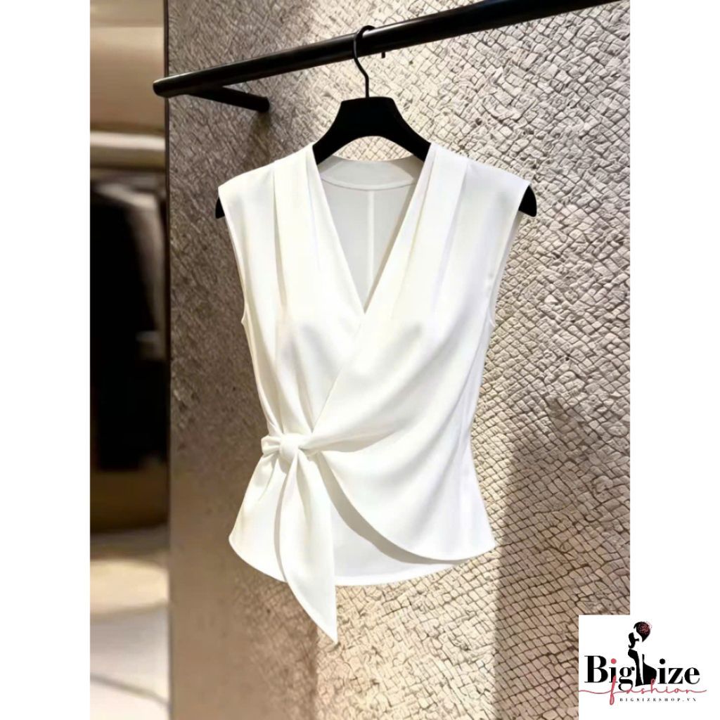 MẬP STYLE (47-90 KG) ÁO TRẮNG SÁT NÁCH, CHẤT LỤA HONGKONG MỀM MẠI, FORM THẮT NƠ EO THANH THOÁT
