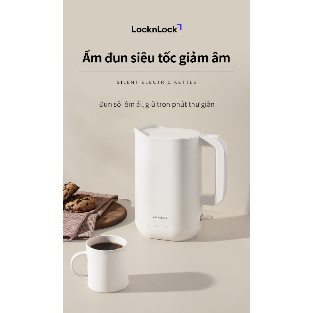 🌟 Ấm Đun Siêu Tốc Giảm Âm LocknLock Silent electric kettle 1.2L- Màu trắng EJK216WHT - T2CMALL