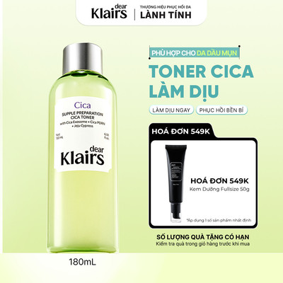 Nước hoa hồng Dear Klairs Supple Preparation Cica Toner 180ml [FS]